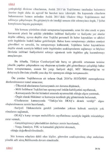 MİT'in Darbe Komisyonu'na gönderdiği raporun tam metni