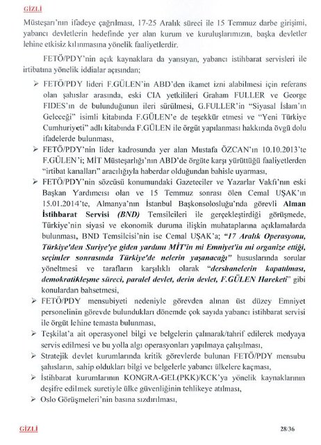 MİT'in Darbe Komisyonu'na gönderdiği raporun tam metni