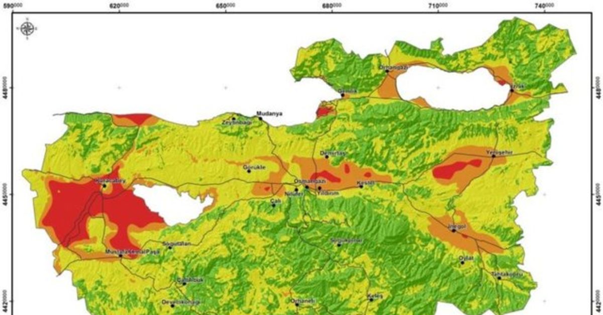 BURSA DEPREM FAY RİSK HATTI HARİTASI 2023 MTA Bursa fay hattının