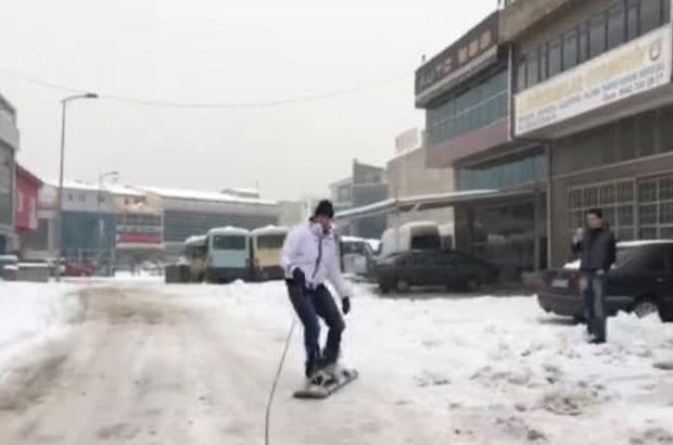 Şaşmaz Oto Sanayii'nde snowboard
