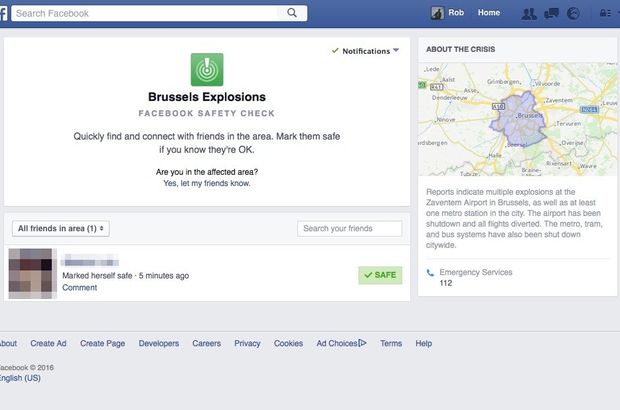 Brüksel'deki saldırılardan sonra Facebook'a tepki