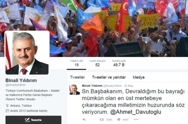 Başbakan Binali Yıldırım Twitter bilgilerini yeniledi