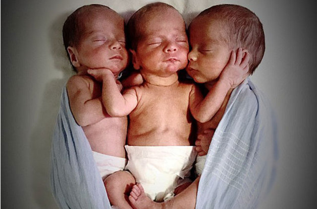 Becki-Jo Allen'in bebekleri Roma, Rocco ve Rohan birbirinin aynısı