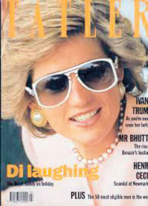 Prenses Diana, vazgeçemediği geçişli camlarla Tatler Dergisi’nin kapağında, 1990.