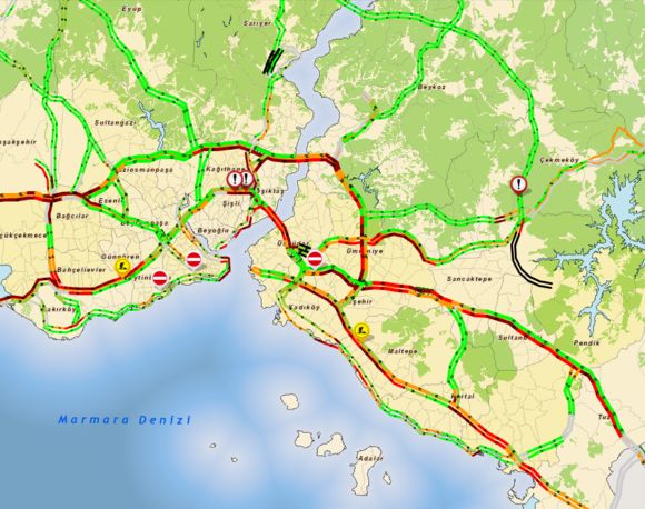 İstanbul'da trafik yoğunluğu saat 19.00 itibariyle  yüzde 63 olarak belirlendi