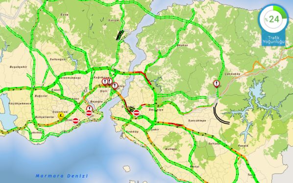 14 Eylül 2016, saat 22.15 itibariyle İstanbul'un trafik yoğunluğu yüzde 24 olarak belirlendi.