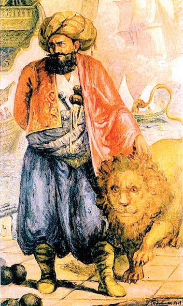 Zâhir el Ömer’i tepeleyen ve ehlileştirdiği arslanı ile dolaşan Cezayirli Gazi Hasan Paşa.