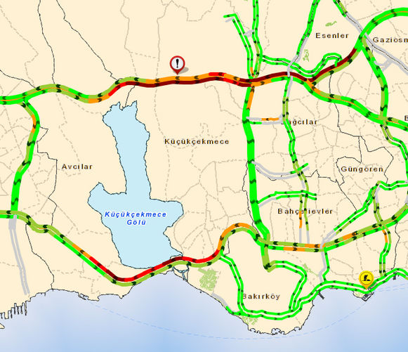 Saat 21.20 itibariyle TIR kazasının yaşandığı bölgedeki trafik yoğunluğu...