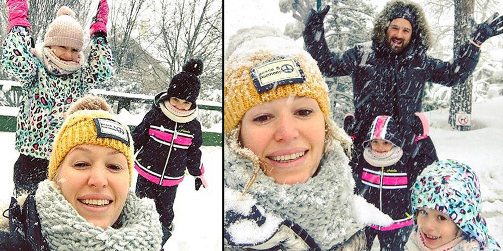 Kızlarıyla kartopu oynadı