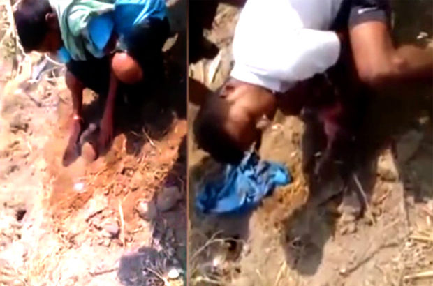 Hindistan'da Canlı canlı toprağa gömülen bebeği son anda kurtardılar (video)