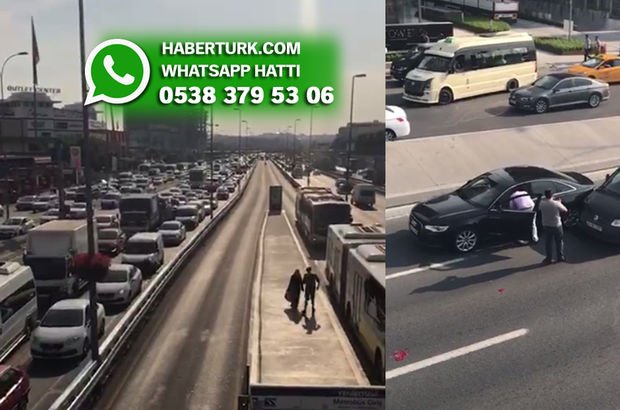 İstanbul Yenibosna Metrobüs Durağı yolunda kaza sonrası trafik yoğunluğu!