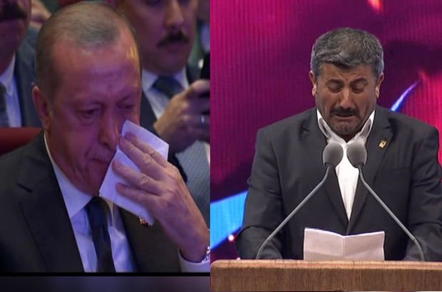 Cumhurbaşkanı Recep Tayyip Erdoğan Beştepe'de anma programında gözyaşlarını tutamadı