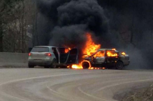 Bursa'da iki otomobil alev alev yandı, faciadan dönüldü: 8 yaralı