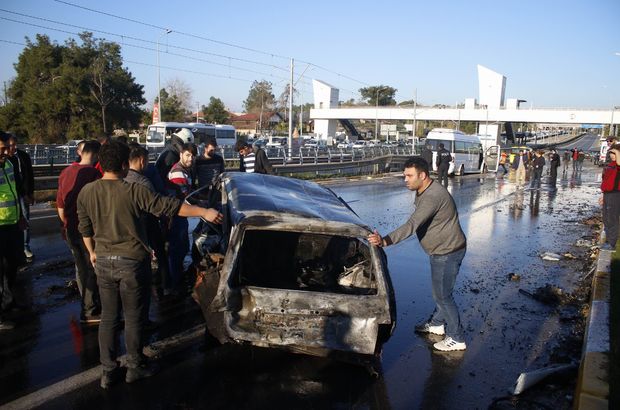 Kazada alev alan LPG'li otomobildeki 5 kişi yanmaktan son anda kurtarıldı