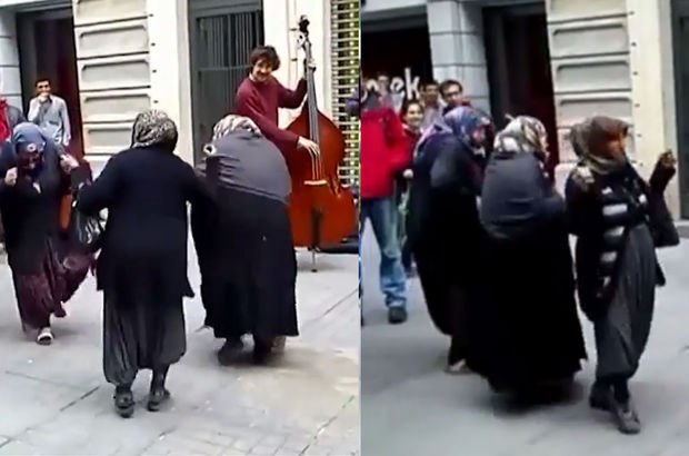 Taksim'de caz müzik eşliğinde dans eden mendilci teyzeler sosyal medyayı salladı!