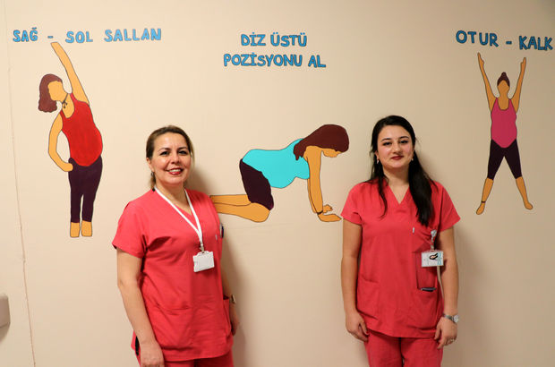 Ebeler hamile egzersizlerini doğumhane duvarına resmetti