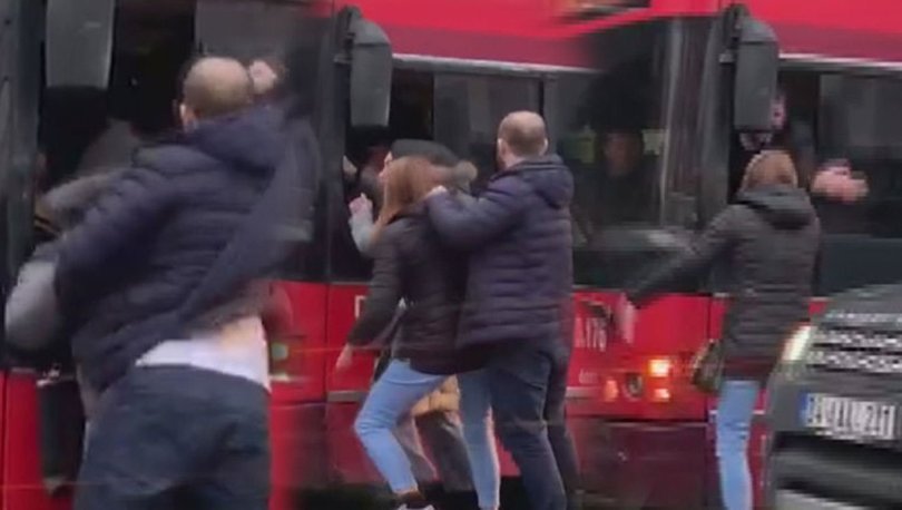 Kadınlar ile otobüs şoförünün yol verme kavgası kamerada