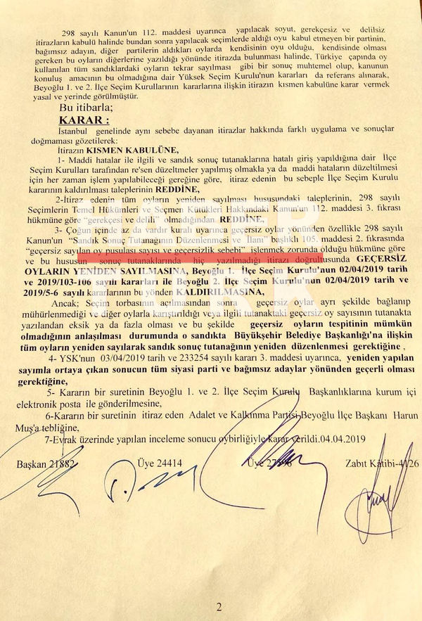 İstanbul İl Seçim Kurulu’nun Beyoğlu kararı