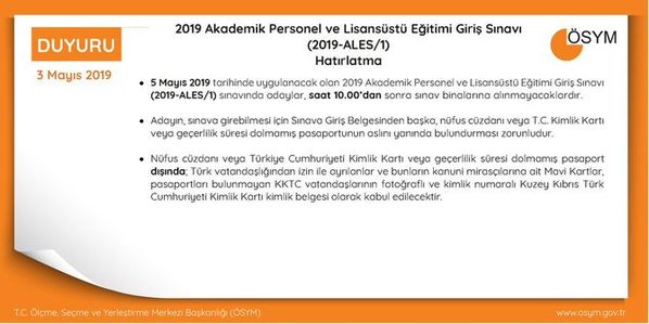 Osym Yayimladi 2019 Ales Sinavi Giris Belgesi Ales Sinavi Saat Kacta Baslayacak Ve Bitecek Gundem Haberleri