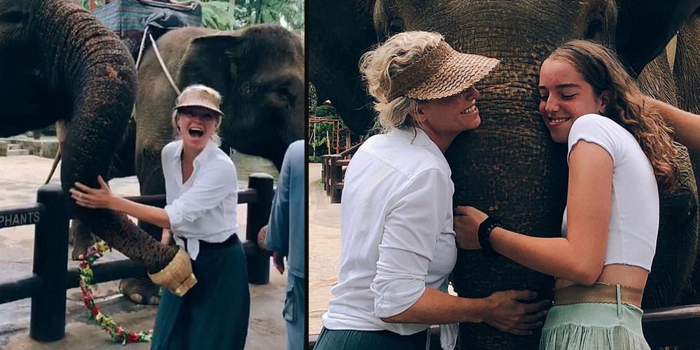 Anne-kız filleri besledi...