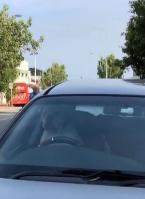 Arabada sıkılan köpek sahibini korna ile çağırdı