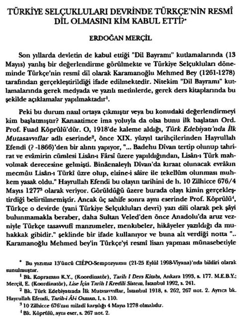 Prof. Dr. Erdoğan Merçil’in 2000’de yayınladığı makale.