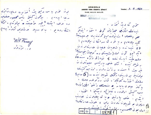 Dr. Sezai Feray’ın mektubu.