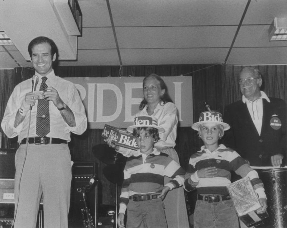 Joe-Jill Biden's partner at an election rally with their children in 1988