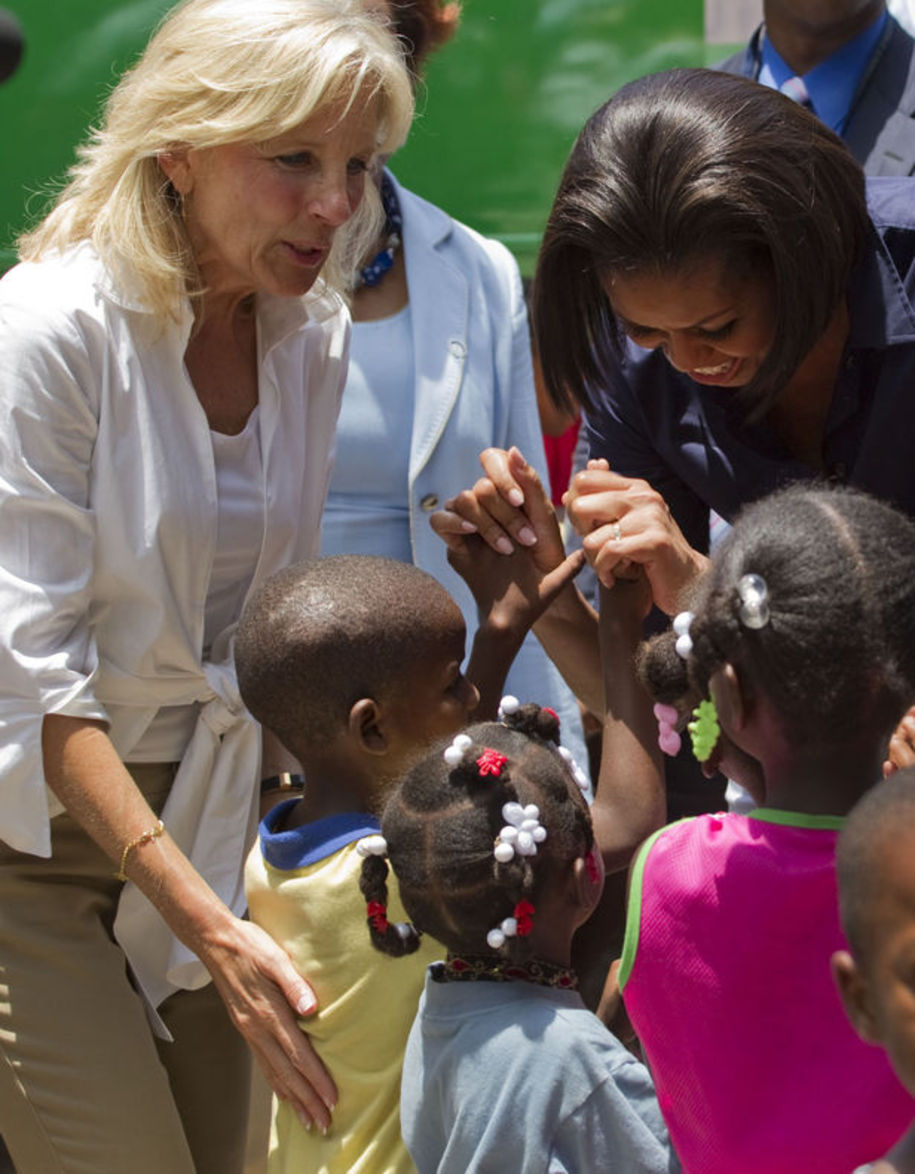 Jill Biden, with Michelle Obama, in 2010, when the hurricane hit Haiti.