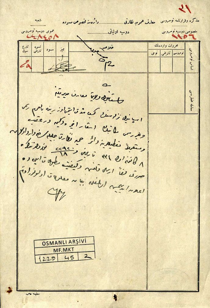İspanyol gribi salgını yüzünden 1918 Aralık’ında İstanbul’daki bütün okulların kapatılma kararı (Osmanlı Arşivleri, MF.MKT.1229-45-2).