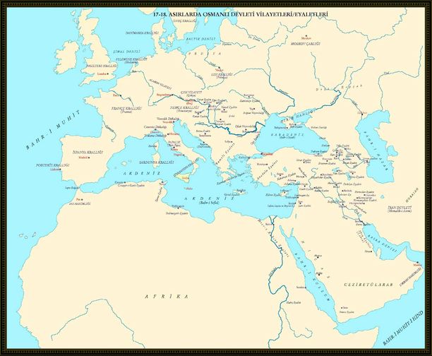 Sözlükte yeralan haritalardan biri: 17.-18. asırlarda Osmanlı vilâyetleri.