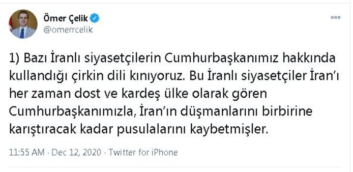 ak parti sozcusu omer celik ten iran