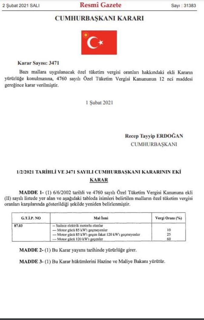 son dakika otv zammi elektrikli araclara otv orani artti otv zammi ne kadar