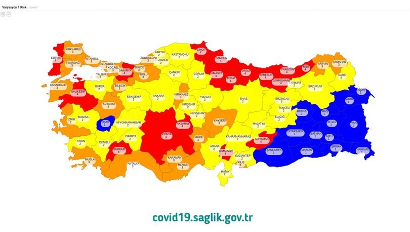 Sağlık Bakanlığı'nın paylaştığı haritada Uşak, Batı bölgesinde tek 'düşük riskli il' oldu.