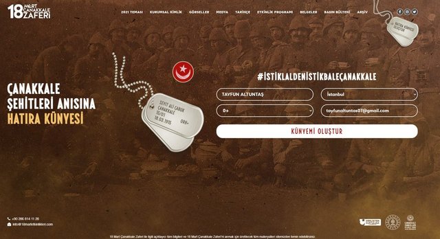 Çanakkale hatıra künyesi oluştur! 18 Mart Çanakkale Zaferi dijital hatıra künyesi nasıl yapılır? 18 Mart 2021 dijital künye ekranı