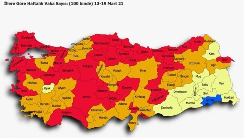 Türkiye risk haritası 23 Mart! Korona haritasına göre düşük, orta, yüksek ve çok yüksek riskli iller