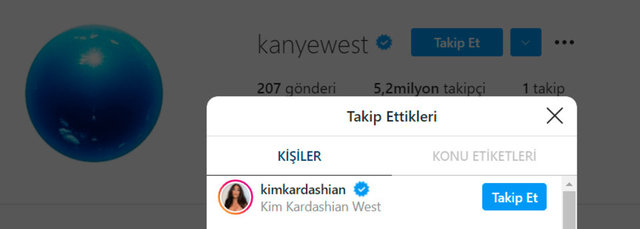 Irina Shayk ile aşk yaşayan Kanye West sadece onu takip ediyor! Kim Kardashian...