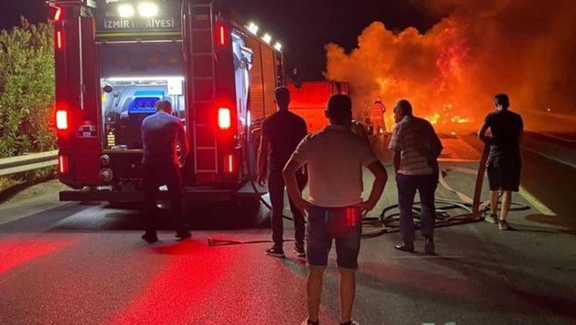İzmir'de feci ölüm! Kaza yaptıktan sonra yanan TIR'ın sürücüsü kurtarılamadı