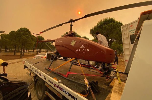 İnsansız helikopter, Manavgat'taki büyük yangında kullanıldı
