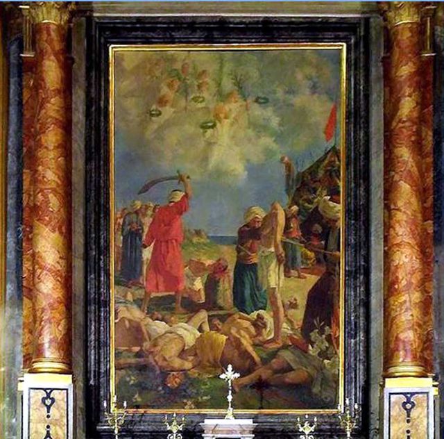Otranto Katedrali’nde bulunan ve Gedik Ahmed Paşa’nın şehir halkını idam edişini gösterdiği iddia edilen bu tablonun benzeri, Vatikan’da 12 Mayıs 2013’te yapılan ayin sırasında Sen Piyer Kilisesi’ne de asılmıştı.
