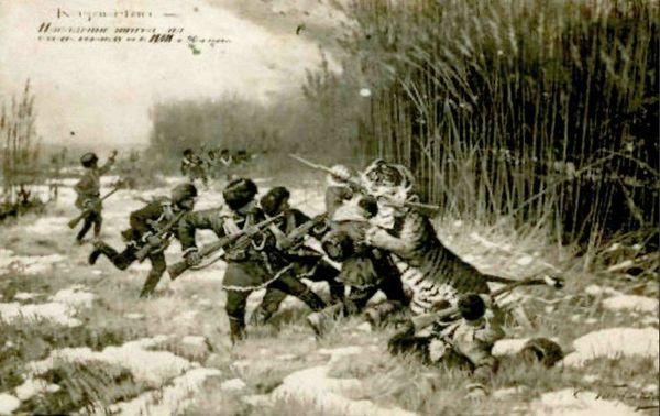N.N. Karazin tarafından çekilen foto Turan Kaplanı avlanma anından (19.yüzyılın sonları)