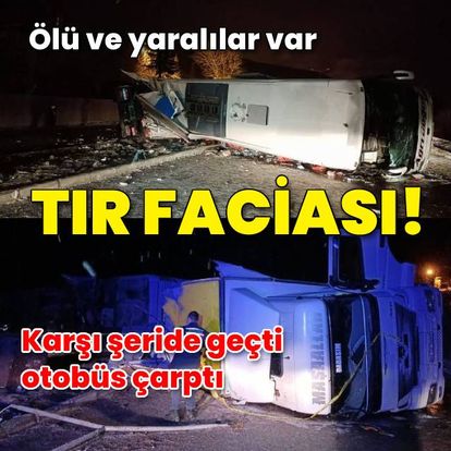 Sivas'ta TIR faciası! Devrildi, otobüs çarptı