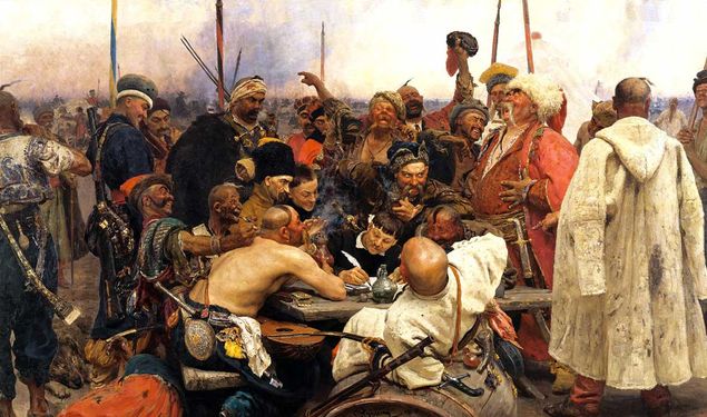 Rus ressam İlya Repin’in 1881’de tamamladığı “Türk Sultanı’nın mektubuna cevap yazan Kazaklar” tablosu... 