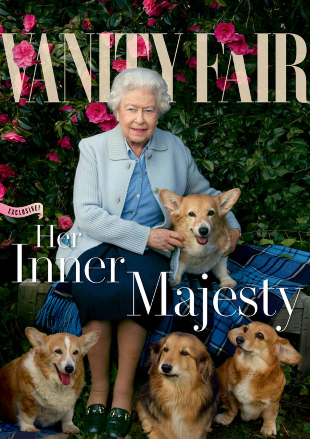 The Queen became famous for Vanity Fair magazine with her Corgis in 2016.  She posed for her photographer Annie Leibovitz.