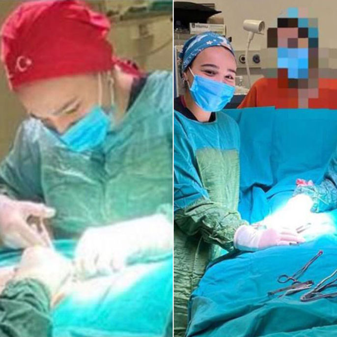 Tutuklanan sahte doktor Ayşe Özkiraz'ın ameliyathanede dikiş atarken çekilen fotoğrafı.