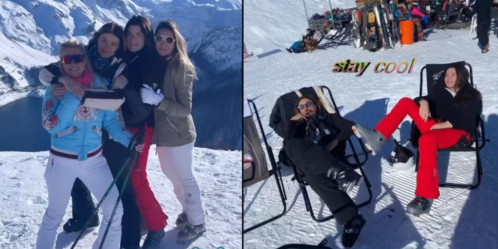 Dostlarıyla kayak yaptı!