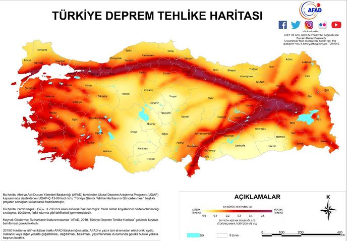 Türkiye fay hattı haritası.