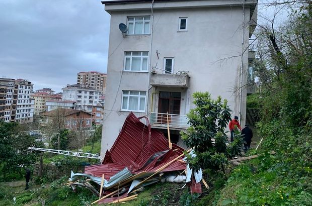 Doğu Karadeniz'de fırtına etkisi; çatı uçtu, ağaç devrildi