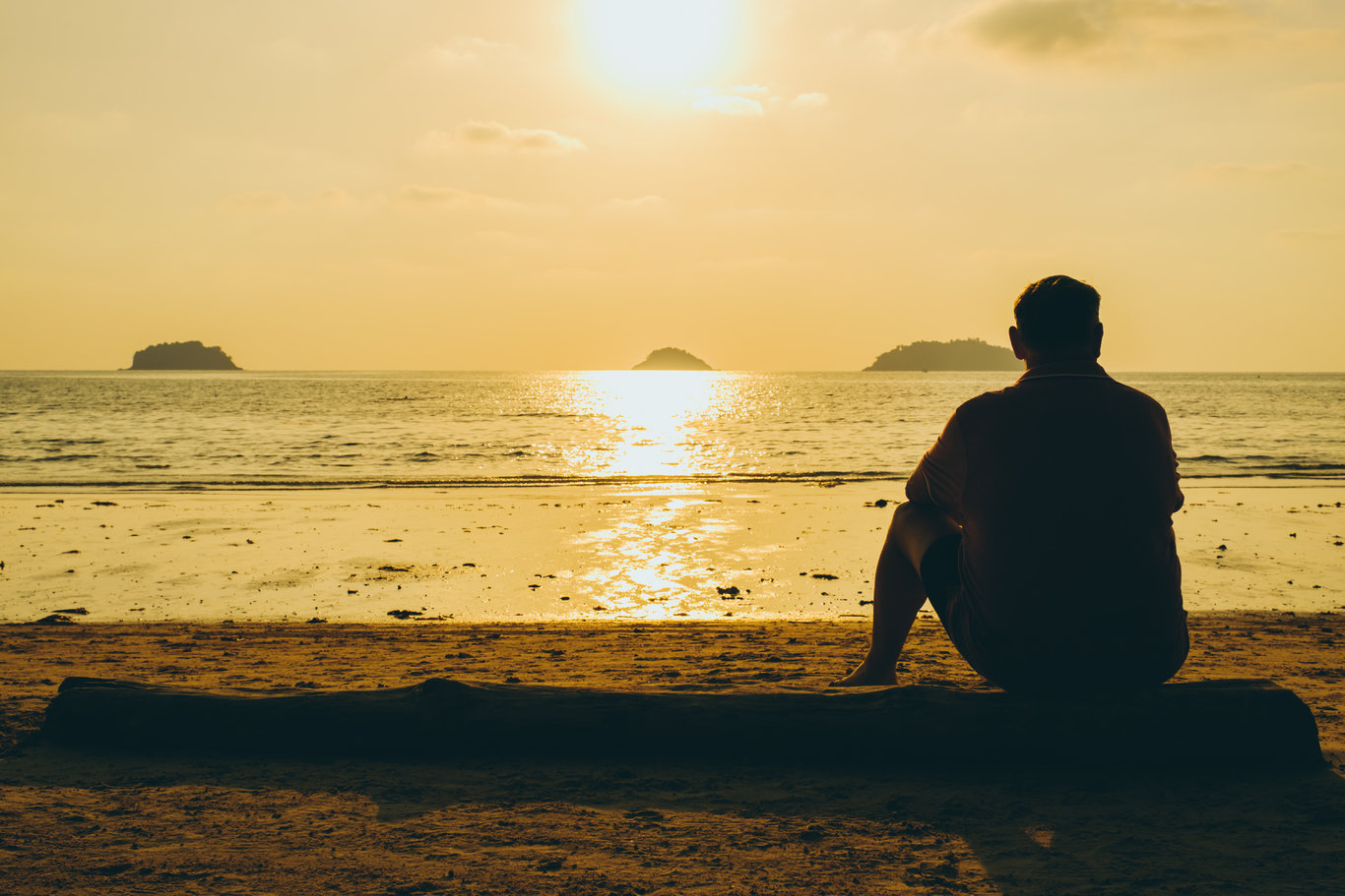 Man Alone Beach Sunset