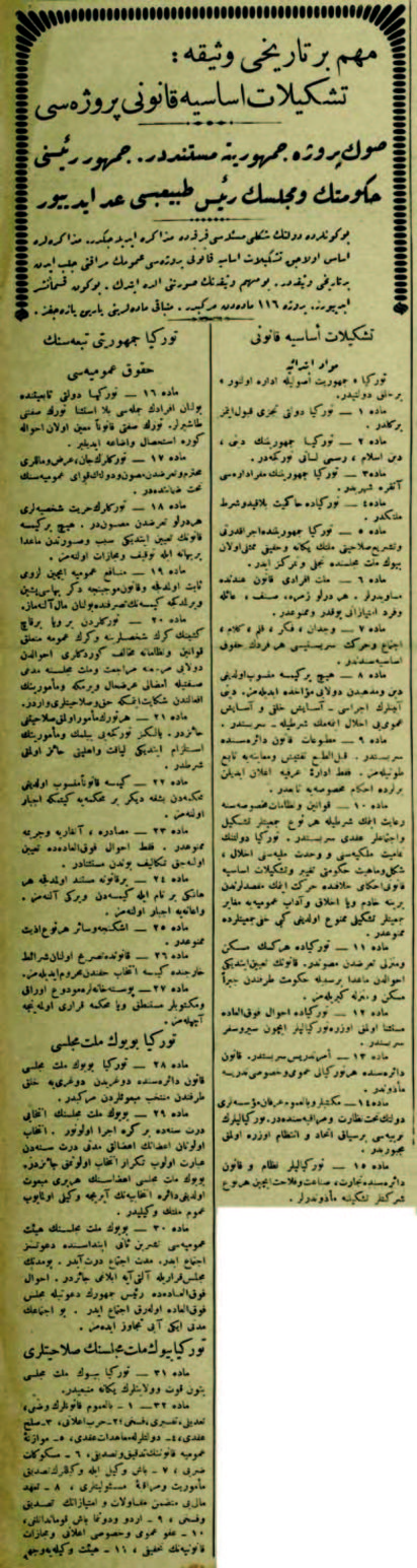 Cumhuriyet’in ilânından önce, İstanbul basınında çıkan haberlerden biri: Vatan Gazetesi, 23 Ekim 1923’te anayasa taslağının ilk şeklini yayınlamıştı.